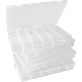 2/4 Pack 36 Grid Plastic Organizer Box with Dividers – Clear Small Craft Storage Container and Bead Organizer Box for Jewelry, DIY, Nail Art, Fishing Tackle, Small Parts (2 Pack)