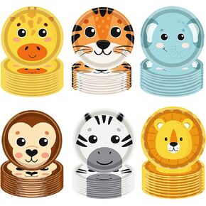 60Pcs Jungle Safari Paper Plates Zoo Animal Print Party Supplies 7" Animal Shaped Plates Safari Theme for Baby Shower Jungle Animal Theme Birthday Party Decorations