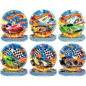 60Pcs Hot Car Birthday Party Decorations Racing Cars Paper Plates Race Car Dessert Tableware Party Supplies for Kids Boys Baby Shower Hot Car Wild Racer Dinnerware Favors