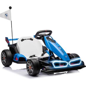 36V Electric Go Kart for Kids, Drift Racing Go Kart, Licensed BMW 7.5 MPH Electric Go Kart with Drift Race Pedal, Adjustable Seat, LED Lights, 600W Powerful Motor for Kids Ages 6+, Blue