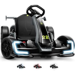 Hikole Electric Go Kart for Kids, 24V Drift Cart with Adjustable Seat, 3 Speed Mode, Fast 300W Motor, 8.5 MPH, EVA Tires, Ride on Toys for Kids 6-12 Years Old, Black