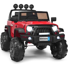 HONEY JOY 12V Ride On Truck, Battery Powered Electric Cars for Kids, Spring Suspension, MP3, LED Lights, Remote Control, Openable Door, Toddler 4 Wheeler Ride On Toys Car, Gift for Boys Girls(Red)