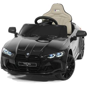 Officially Licensed BMW M4 Kids Battery Operated Electric Ride-On Car with MP3 USB Player, 12V Battery Power, LED Lights, EVA Foam Rubber Wheels (Black)