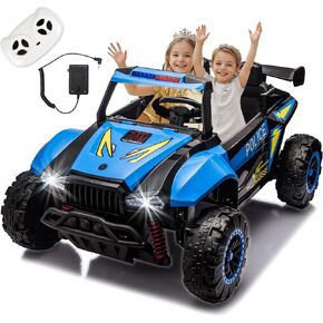 24V 2 Seater Ride on Toys for Girls&Boys, Electric Car w/20.47" Wide Seat, 6.21 Mph Max Speed, 24V Ride On Police Car w/a Megaphone, Spring Suspension, Bluetooth, Power Car Wheels for Big Kids (Blue)