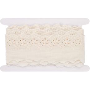 MAYJOYDIY 5 Yards Beige Almond Cotton Eyelet Lace Trim Ribbon 3 inch Floral Embroidery Ruffle Trim Wavy Edge for Sewing Crafts Dresses Clothes Bag Home Decoration