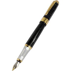 Gullor Luxury Jinhao 250 Balck with White Stripe Art Nib Fountain Pen with Golden Clip - Bent nib
