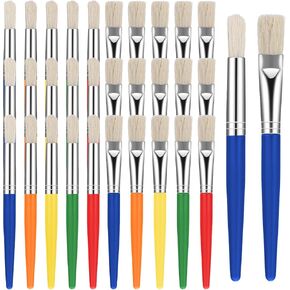 30 Pcs Paint Brushes for Kids, Round and Flat Painting Brushes Easy to Clean & Grip Toddler Paint Brush Washable Craft Brush for Acrylic Oil Watercolor