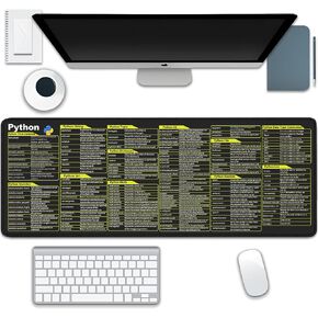 Python Commands Shortcuts Mouse Pad Desk Pad,XL Cheat Sheet Mousepad for PC Office Keyboard Mouse Mat Non-Slip Stitched Edge,for Programmers Developers and IT Professionals Gifts(31.5x11.8 Inch)