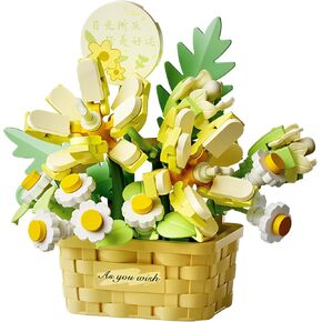 Flower bouquet building sets, 177 green flowers, cute little flower basket, suitable for home desktop decorations, creative birthday gift for girls, Valentine's Day gift, suitable for Age 14+