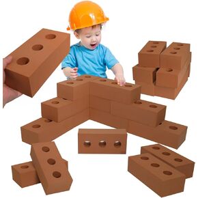 35 Pcs Foam Brick 8 x 4 x 2.4 Inch Building Blocks Large Thick Blocks Circle Holes Fake Brick Stacking Construction Construction Toy for Kids