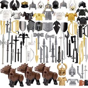79pcs Medieval Military Weapons Armour Helmet Block Figures Weapon Set, Rome Greek Egypt Style Building Block Toy Accessory Collection Kit