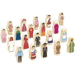 Kaplan Early Learning Friends Around The World Wooden Figures Set - 20-Piece Multicultural Diverse People Playset for Dramatic Play, Block Play, and Storytelling, Toddlers, Ages 2+