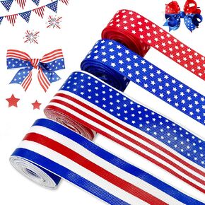Joy Bang Red White and Blue Ribbon ، الشريط الوطني في الرابع من شهر يوليو الشريط 4 Rolls Stars Strips الشريط الرابع من يوليو لأعلى أكاليل الشعر أقواس الاستقلال يوم الاستقلال.