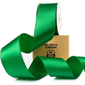 Emerald Green Wired Satin Ribbon 2.5 Inch Wide 20 Yards Large Roll, Polyester Fabric, Green Wire Ribbon for Wreaths, Bows Making, DIY Crafts, Gift Wrapping, Wedding, Christmas Tree, Front Door Decor