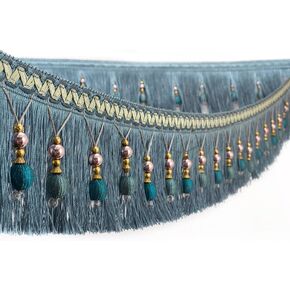 Fringe Trim Tassel,Crystal Beaded Pendant Tassel, Trimming Hanging Ball Braided Trim Upholstery DIY Home Decor Accessories(10)