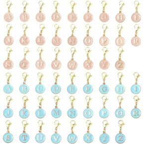 SUNNYCLUE 1 Box 52Pcs 26 Styles Letter Stitch Markers Crochet Stitch Charms Enamel Alloy Alphabet A to Z Capital Pink Blue Lobster Claw Clasps Charm for DIY Crocheting Knitting Sewing Weaving Crafts
