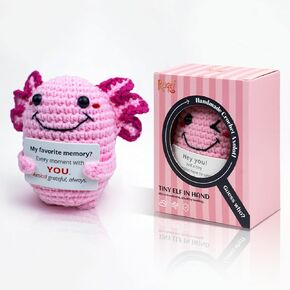 Positive Crochet Animals Axolotl Toy, Handmade Emotional Inspirational Support Crochet Axolotl Decor, Trendy Stuff, Gifts for Girls Teens Friends Birthday Graduation Christmas Stocking Stuffers