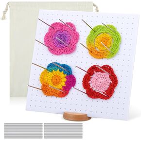 Geelin 12" Felt Crochet Blocking Board with 20 Pegs/pins Wood Stand and Storage Bag Portable Granny Square Blocking Board for Knitting and Crochet Projects Accessories Gifts for Beginners Crocheters