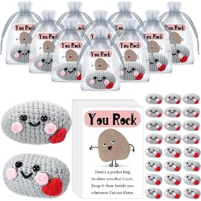 HyDren 24 Sets Positive Pocket Hug Gifts Bulk Back to School Students Gifts Mini Crochet Stones and You Rock Cards Emotional Birthday Party Favors for Students Teachers