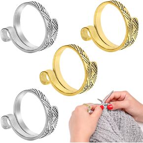 JDBZYDM 4 PCS Adjustable Knitting Crochet Loop Ring for Finger Metal Open Yarn Guide Crochet Tension Rings Finger Holders Accessories