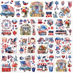 Whaline 12 Sheets Patriotic Rub on Transfer for Crafts Watercolor 4th of July Rub on Transfer Stickers Furniture Decals for Independence Day Party Home Office DIY Crafts, 5.5 x 5.5 Inch
