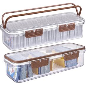Toploader Storage Box, 2-pack Trading Card Storage Box with 5 Dividers, Highly Clarity Double handle TCG Card Storage Box, Large For Toploaders 650+Cards, Fit for YuGiOh, MTG and Sport Cards