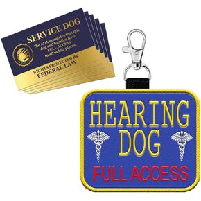 Hearing Dog - Full Access" Service Dog Identification Patch Tag | Clips on Service Vest, Harness, Collar, Leash or Carrier | Includes Five Law Handout Cards