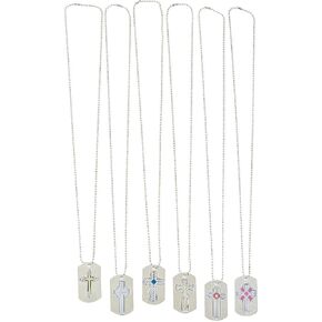 Religious Printed Dog Tag Necklaces - 12 Pieces Silver