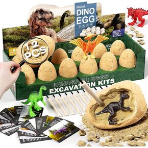 24 Dinosaur Eggs Dig Kit Toys for Kids, Surprise Dinosaur Eggs Excavation Kit with Magnifier, Science STEM Christmas Birthday Easter Gifts for Boys Girls Age 3 4 5 6 7 8 9 10 + Years Old