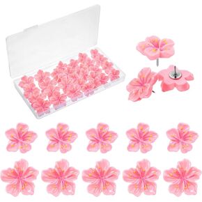 30 PCS Flower Push Pins Cute Push Pins for Bulletin Board Cute Thumb Tacks Pink Decorative Corkboard Florest Thumbtacks Peach Blossom Pushpins for Photo Wall Feature Wall Map Office Home