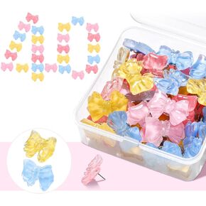 Faccito 40 PCS Cute Bow Push Pins Pink Push Pins Decorative Macaroon Color Thumb Toots for Cork Board for Bulletin ، صور خرائط الجدار ، خريطة Office Decor
