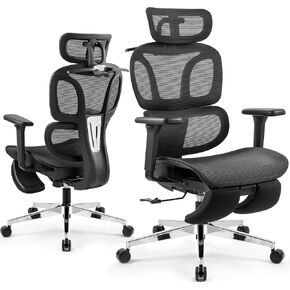 Ergonomic Mesh Office Chair with Footrest, High Back Computer Desk Chair with Adjustable Headrest and Armrests, Dynamic Lumbar Support, Executive Swivel Task Chairs for Adults, Black