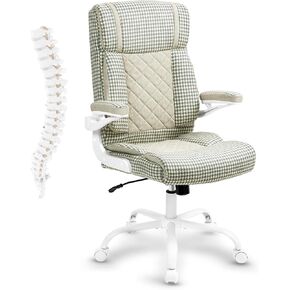 YAMASORO Office Executive Chair High Back Home Desk Chair with Flip-up Armrest,Fabric Swivel Rolling Computer Chair with Lumbar Support,Turquoise