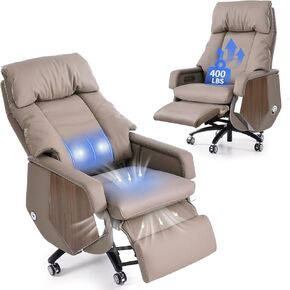 EMIAH Executive Office Chair with Footrest Electric Reclining Big and Tall Ergonomic Chair with Massager and Adjustable High Back Comfortable Swivel Desk Chair, Genuine Leather (Black)