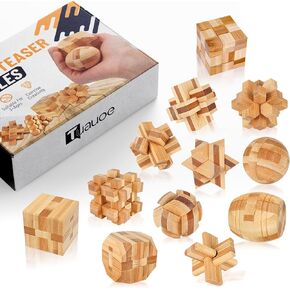 Wooden Brain Teaser Puzzles, 12pcs 3D Brain Teasers for Adults Teens Kids, Logic Mind Puzzle Box Lock Toy Removing Assembling 3D Small Puzzle Gift Set, Small 3D Unique IQ Hand Puzzles
