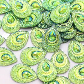 50 Pcs Resin Colorful Drop Peacock Eye Flatback Rhinestone, MM Water Drop Flatback Resin,for Bags, Clothe,Shoes, Wedding DIY Decorative Crafts (White)
