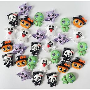 Halloween Resin Embellishments, 30 Pieces Pumpkin Bat Ghost Zumbis Design Resin Flatbacks for DIY Handicraft, Phone Case,Scrapbooking (Orange)
