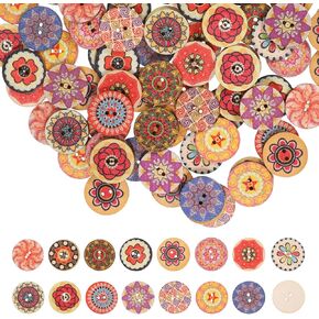 100 Pcs Vintage Buttons, Mixed Vintage Flower Wooden Button 1 inch Buttons for Crafts Wood Button for Sewing Clothes Crafts Decorations 25mm