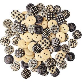200Pcs Black & White Plaid Wooden Buttons Versatile 1.5 cm Sew-On Accessories for DIY Fashion & Crafts