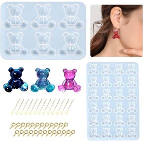 2 Pack 3D Bear Epoxy Resin Silicone Molds, Cute Bear Animal Silicone Molds with 20pcs Hair Clip 50 pcs Gold Screw Eye Pin for Resin Craft DIY Keychain Earring Brooch Hairpin Mold