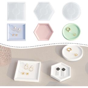 GO Resin Coaster Molds for Epoxy, Round Square Hexagon Soap Dish Silicone Molds for Resin Crafts, Trinket Jewelry Holder Plaster Silicon Moulds with Sides for Beginners (Small 3.2Inch)