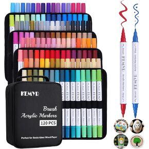 48 Colors Brush & Fine Tip Acrylic Paint Pens, Dual Tip Acrylic Paint Markers for Paper, Wood, Canvas, Stone, Rock, Glass, Fabric, DIY, Ceramic, Art Supplies for Kids and Adults Drawing