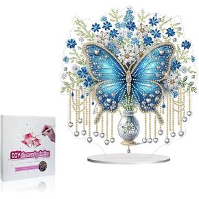 Koikify Diamond Painting Kits Desktop Ornaments for Adults DIY Butterfly Blue Flower Special Shaped Crystal Diamond Art Tabletop Kit, Stand Up 5D Gem Painting Crafts for Home Office Table Top Decor