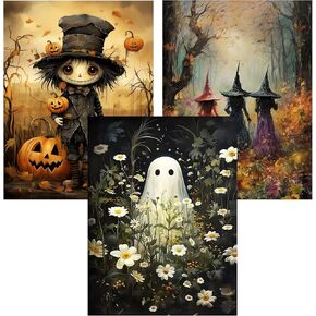Meothan Halloween Diamond Art Kits for Adults - 3 Pack Ghost Witch Diamond Painting Kits for Adults, 5D DIY Round Full Drill Gem Art Paint by Diamonds Dots Crafts Kits for Home Decor Gift 12x16inch