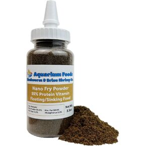 Aquatic Foods Inc. Nano Fry Powder, 55% Protein Vitamin Rich Floating/Slow Sinking Powdered Fry Growth Food for All Tropical Fish, Baby Cichlids, Bettas, Tetras, Guppies...2.4oz Squeeze Bottle