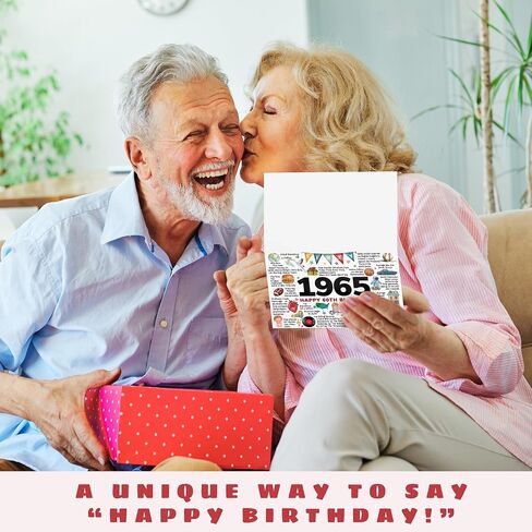 60th Birthday Card - Happy 1965 60th Birthday Gifts for Men, Women - 60 Year Old Bday Gifts for Man, Woman, Dad, Husband - Single 5.3''x 8'' Greeting Sixty 60 Year Old Bday Card with Envelope in Kuwait