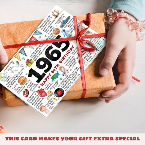 60th Birthday Card - Happy 1965 60th Birthday Gifts for Men, Women - 60 Year Old Bday Gifts for Man, Woman, Dad, Husband - Single 5.3''x 8'' Greeting Sixty 60 Year Old Bday Card with Envelope in Kuwait