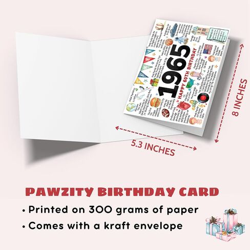 60th Birthday Card - Happy 1965 60th Birthday Gifts for Men, Women - 60 Year Old Bday Gifts for Man, Woman, Dad, Husband - Single 5.3''x 8'' Greeting Sixty 60 Year Old Bday Card with Envelope in Kuwait