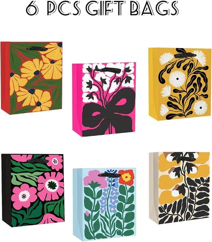 QIQEE 7.9 "x4.3" x9.6 "6pcs أزهار الأزهار الأكياس الأكياس مع مقابض ورق الأنسجة متوسطة الحجم （6pcs أكياس +18pcs ورقة الأنسجة） in Kuwait