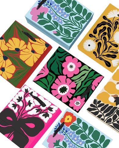 QIQEE 7.9 "x4.3" x9.6 "6pcs أزهار الأزهار الأكياس الأكياس مع مقابض ورق الأنسجة متوسطة الحجم （6pcs أكياس +18pcs ورقة الأنسجة） in Kuwait
